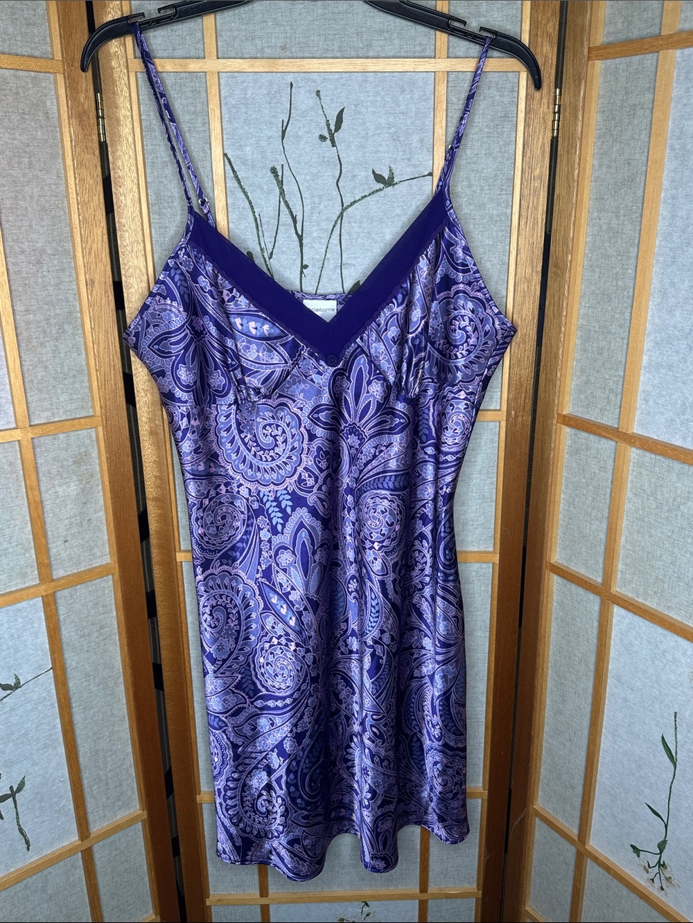 Liz Claiborne Purple Paisley Satin Nightgown Lingerie Chemise Slip Dress Size L